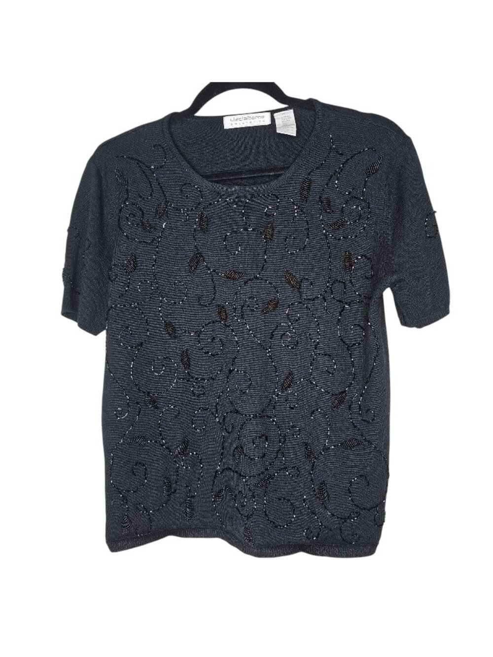 Vintage Liz Claiborne M Wool Blend Sweater Black Beaded Whimsigoth Fairy Grunge